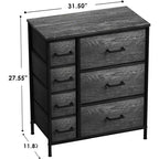 Cómoda Sorbus con 7 cajones - Organizador de almacenamiento con estructura de acero, tapa de madera, tiradores y cubos de tela