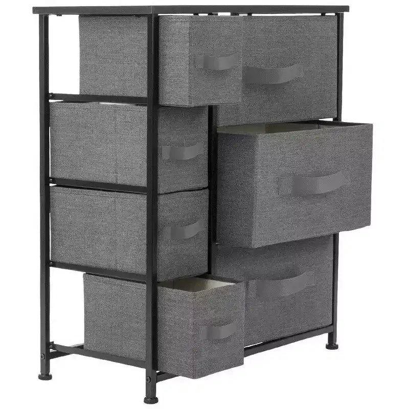 Cómoda Sorbus con 7 cajones - Organizador de almacenamiento con estructura de acero, tapa de madera, tiradores y cubos de tela