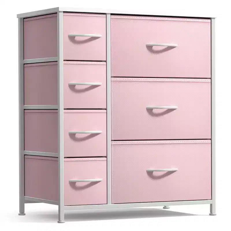 Cómoda Sorbus con 7 cajones - Organizador de almacenamiento con estructura de acero, tapa de madera, tiradores y cubos de tela
