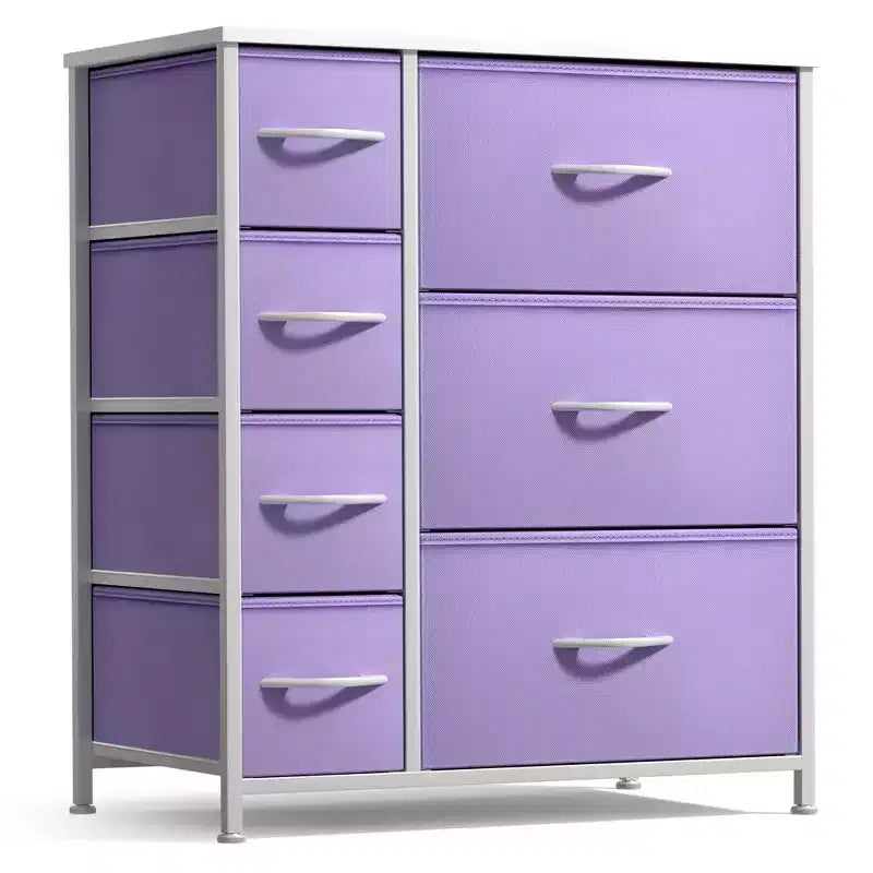 Cómoda Sorbus con 7 cajones - Organizador de almacenamiento con estructura de acero, tapa de madera, tiradores y cubos de tela