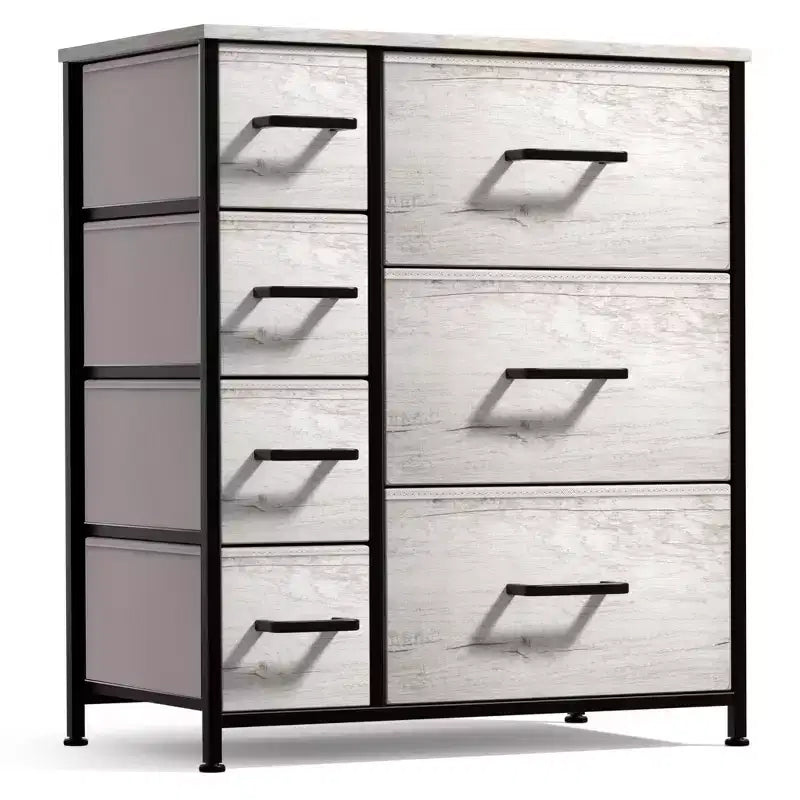 Cómoda Sorbus con 7 cajones - Organizador de almacenamiento con estructura de acero, tapa de madera, tiradores y cubos de tela