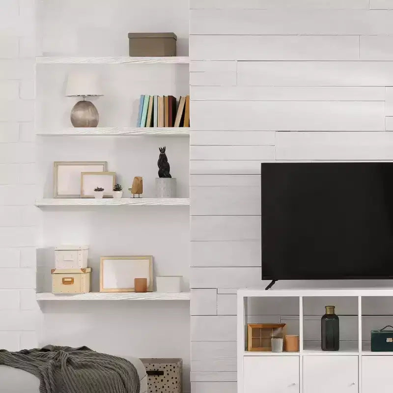 Sorbus Paquete de 2 estantes flotantes de madera maciza de 35" - Para decoración de baño, libros, dormitorio y sala de estar