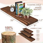 Sorbus Paquete de 2 estantes flotantes de madera maciza de 35" - Para decoración de baño, libros, dormitorio y sala de estar