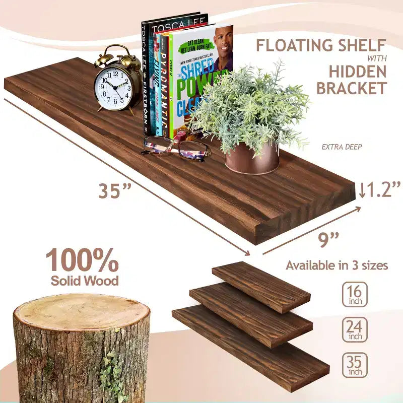 Sorbus Paquete de 2 estantes flotantes de madera maciza de 35" - Para decoración de baño, libros, dormitorio y sala de estar