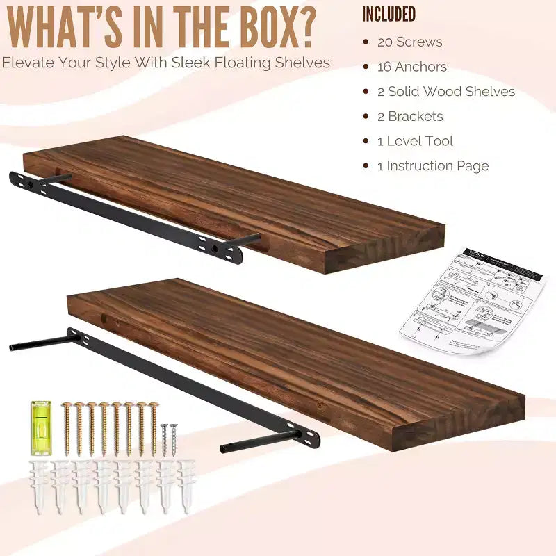 Sorbus Paquete de 2 estantes flotantes de madera maciza de 35" - Para decoración de baño, libros, dormitorio y sala de estar