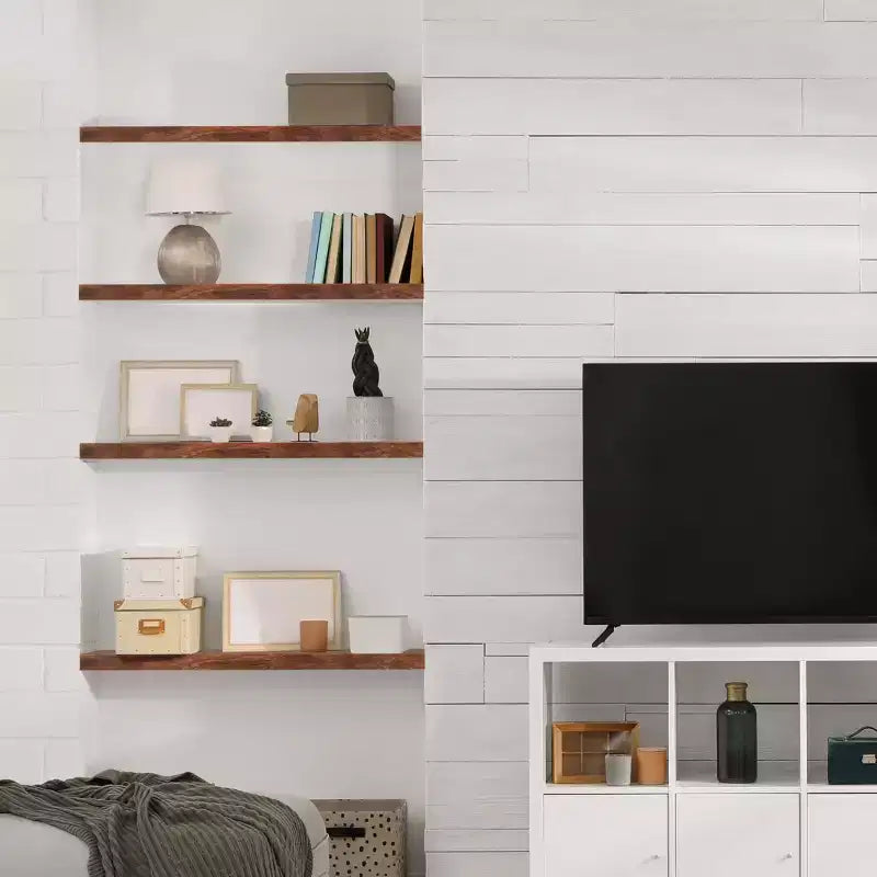 Sorbus Paquete de 2 estantes flotantes de madera maciza de 35" - Para decoración de baño, libros, dormitorio y sala de estar