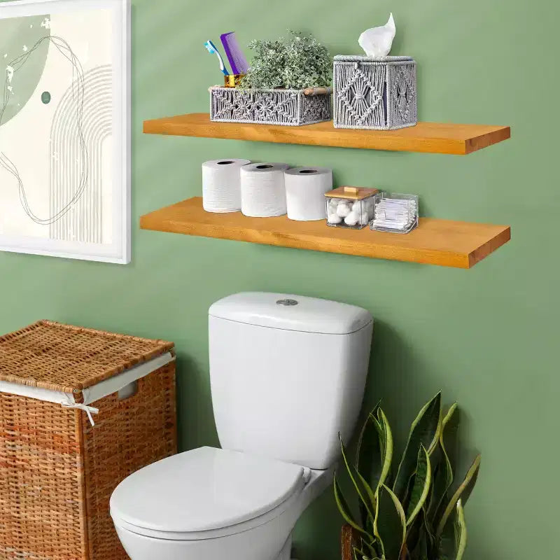 Sorbus Paquete de 2 estantes flotantes de madera maciza de 35" - Para decoración de baño, libros, dormitorio y sala de estar