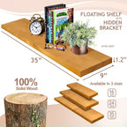 Sorbus Paquete de 2 estantes flotantes de madera maciza de 35" - Para decoración de baño, libros, dormitorio y sala de estar
