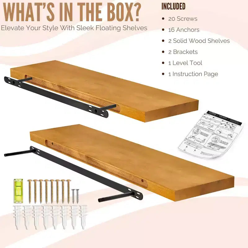 Sorbus Paquete de 2 estantes flotantes de madera maciza de 35" - Para decoración de baño, libros, dormitorio y sala de estar