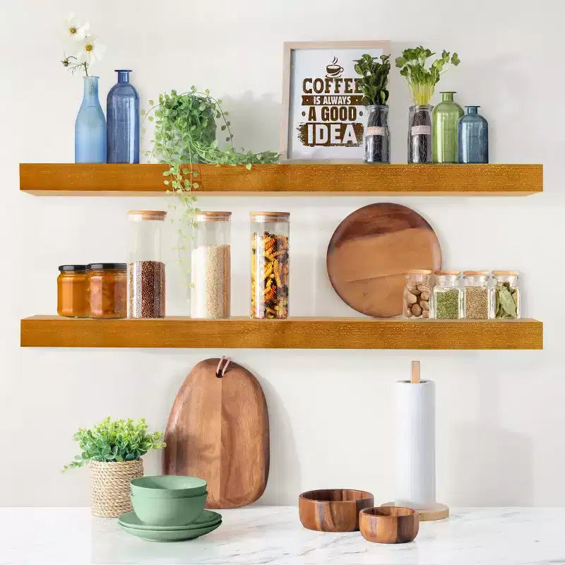 Sorbus Paquete de 2 estantes flotantes de madera maciza de 35" - Para decoración de baño, libros, dormitorio y sala de estar