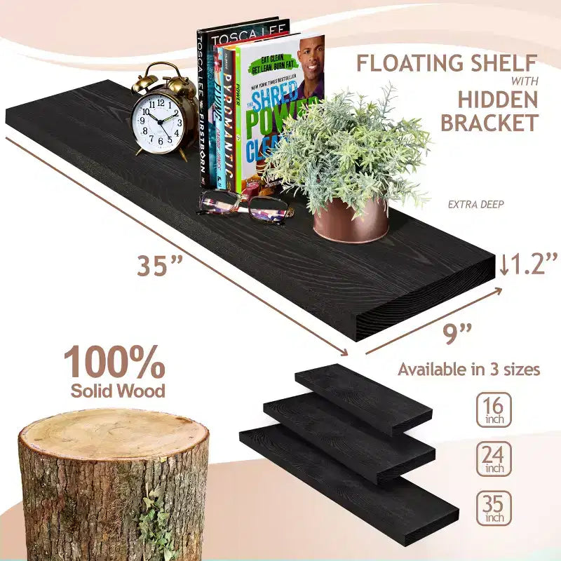 Sorbus Paquete de 2 estantes flotantes de madera maciza de 35" - Para decoración de baño, libros, dormitorio y sala de estar