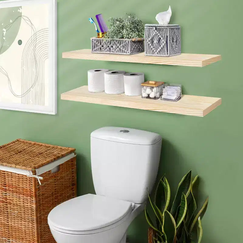 Sorbus Paquete de 2 estantes flotantes de madera maciza de 35" - Para decoración de baño, libros, dormitorio y sala de estar