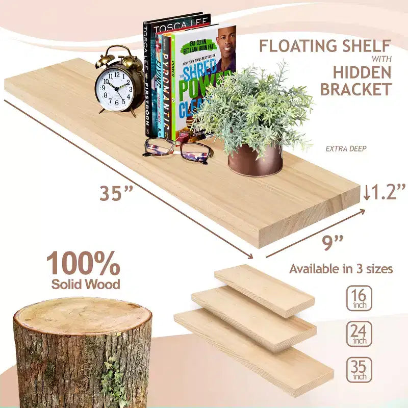 Sorbus Paquete de 2 estantes flotantes de madera maciza de 35" - Para decoración de baño, libros, dormitorio y sala de estar