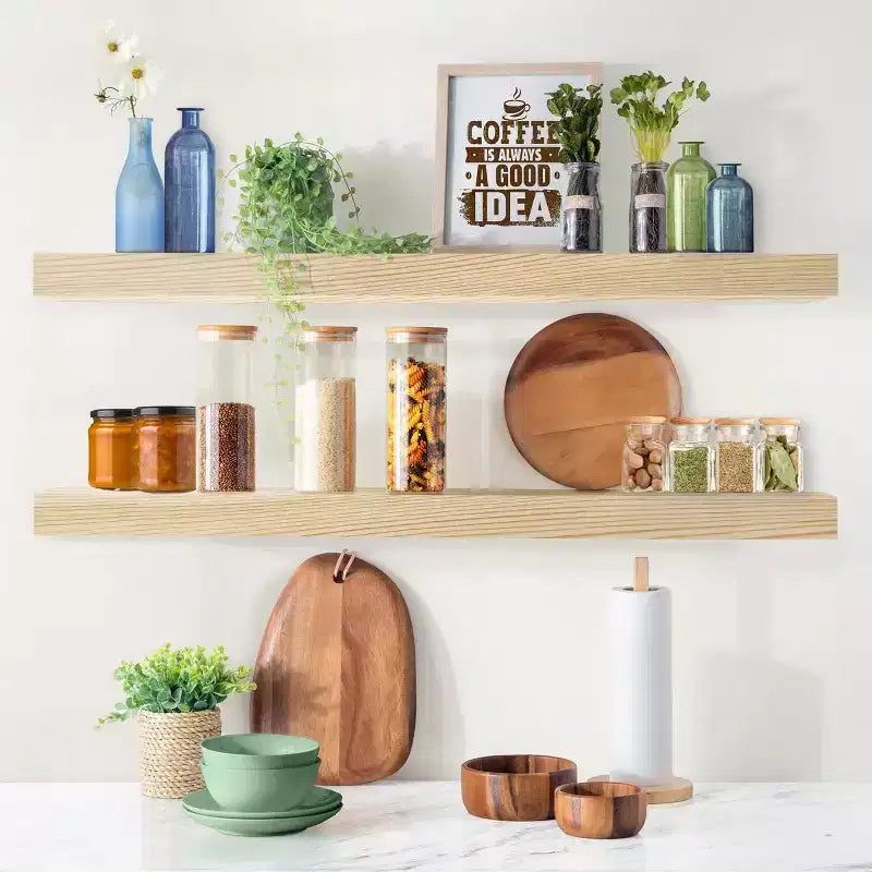 Sorbus Paquete de 2 estantes flotantes de madera maciza de 35" - Para decoración de baño, libros, dormitorio y sala de estar