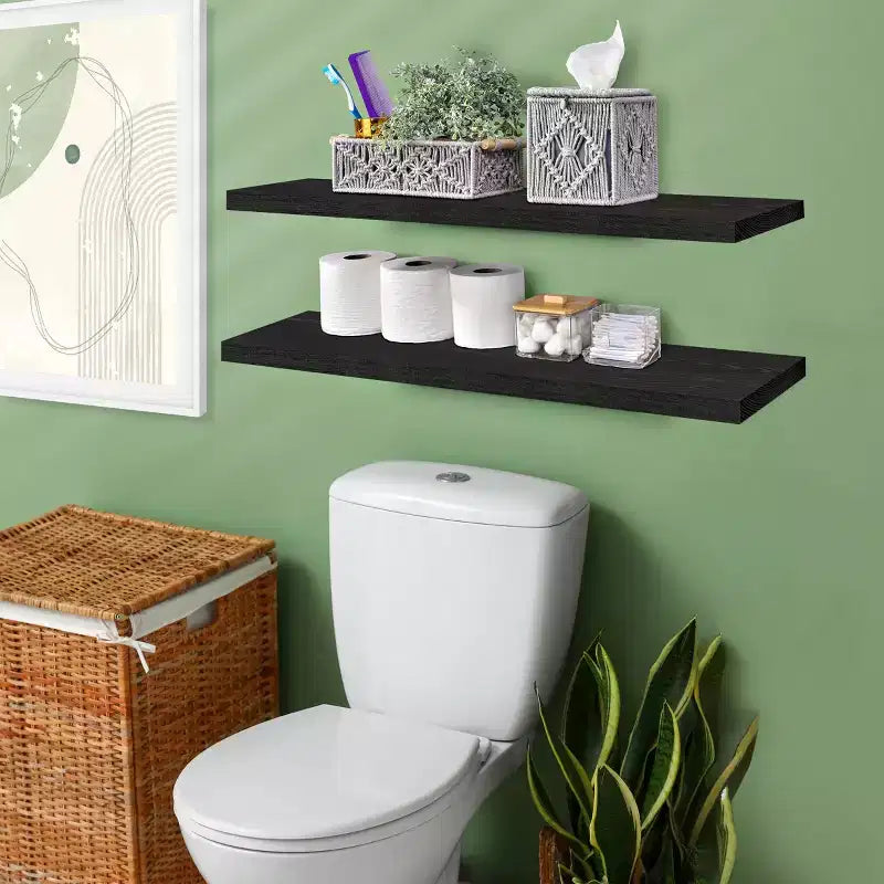 Sorbus Paquete de 2 estantes flotantes de madera maciza de 35" - Para decoración de baño, libros, dormitorio y sala de estar