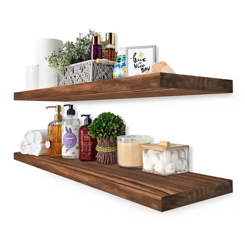 Sorbus Paquete de 2 estantes flotantes de madera maciza de 35" - Para decoración de baño, libros, dormitorio y sala de estar