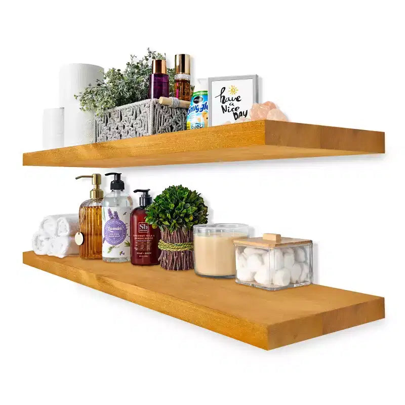 Sorbus Paquete de 2 estantes flotantes de madera maciza de 35" - Para decoración de baño, libros, dormitorio y sala de estar