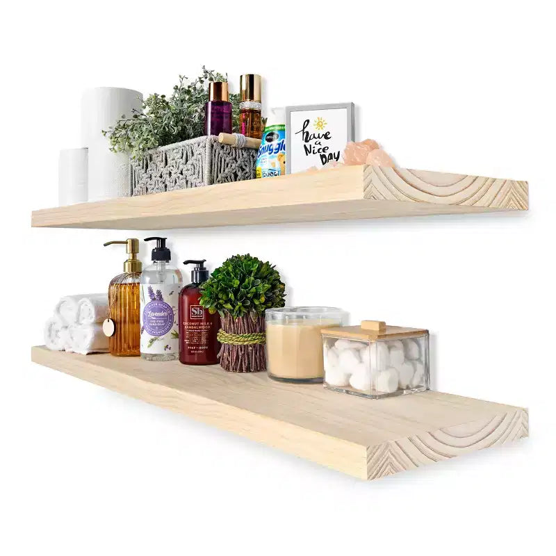 Sorbus Paquete de 2 estantes flotantes de madera maciza de 35" - Para decoración de baño, libros, dormitorio y sala de estar