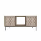 Mesa de centro rectangular de madera con puerta corredera y chapa tejida, almacenamiento simétrico para salón o dormitorio