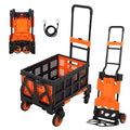 2-in-1 Folding Trolley, Portable Cart with Foldable Basket, 1 Bungee Cord, 4 Wheels and Retractable Handle for Kitchen and Office Use, 330lb Capacity