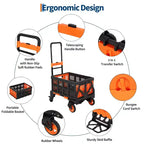 Carrito plegable 2 en 1, carro portátil con cesta plegable, 1 cuerda elástica, 4 ruedas y asa retráctil para uso en cocina y oficina, capacidad de 150 kg