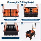 Carrito plegable 2 en 1, carro portátil con cesta plegable, 1 cuerda elástica, 4 ruedas y asa retráctil para uso en cocina y oficina, capacidad de 150 kg