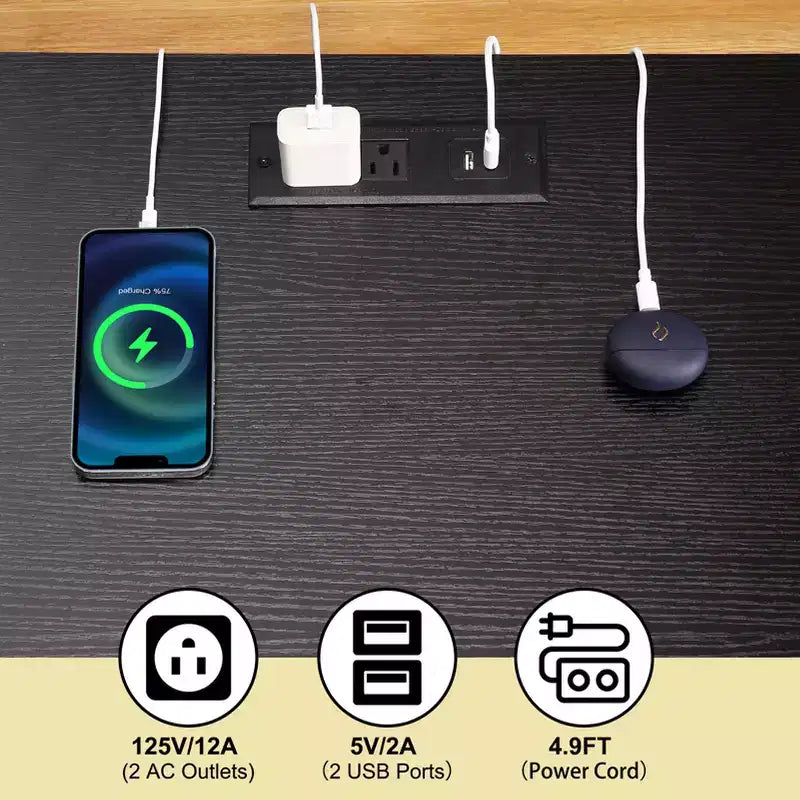 Mesita de noche con puertos USB y enchufes, puertas decoradas con ratán y estante abierto, para dormitorio, sala de estar u oficina,