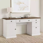 60 Modern Executive Desk with Charging Station & File Drawers, Fluted Wooden Home Office Desk with Storage for Study Room, Computer Writing Desk