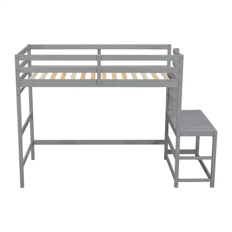 Cama alta doble con escaleras, estructura de cama infantil que ahorra espacio, plataforma con escalera, barandilla, no requiere somier