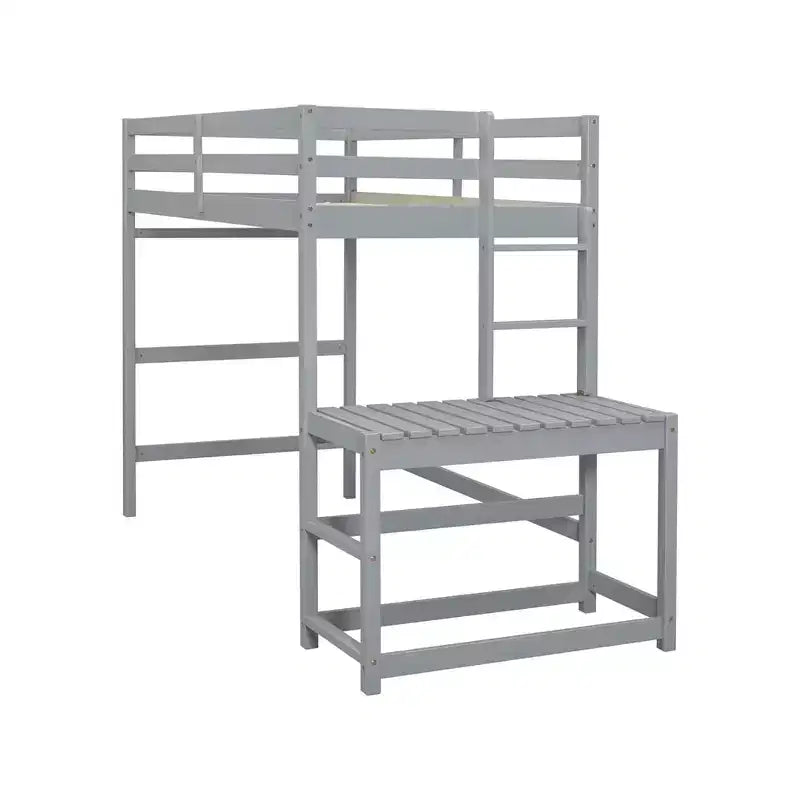 Cama alta doble con escaleras, estructura de cama infantil que ahorra espacio, plataforma con escalera, barandilla, no requiere somier