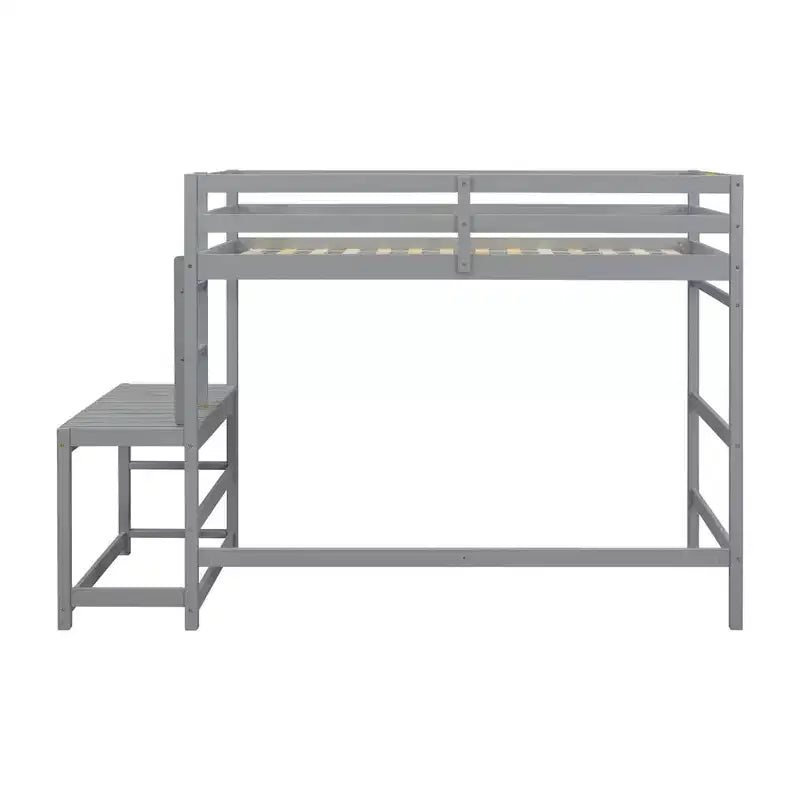Cama alta doble con escaleras, estructura de cama infantil que ahorra espacio, plataforma con escalera, barandilla, no requiere somier