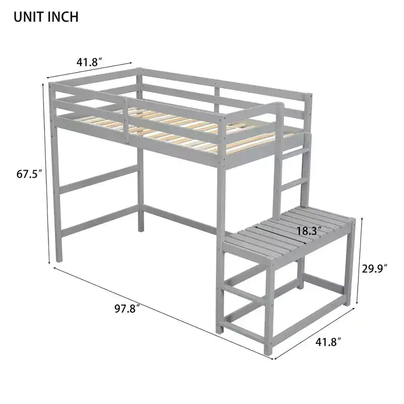 Cama alta doble con escaleras, estructura de cama infantil que ahorra espacio, plataforma con escalera, barandilla, no requiere somier