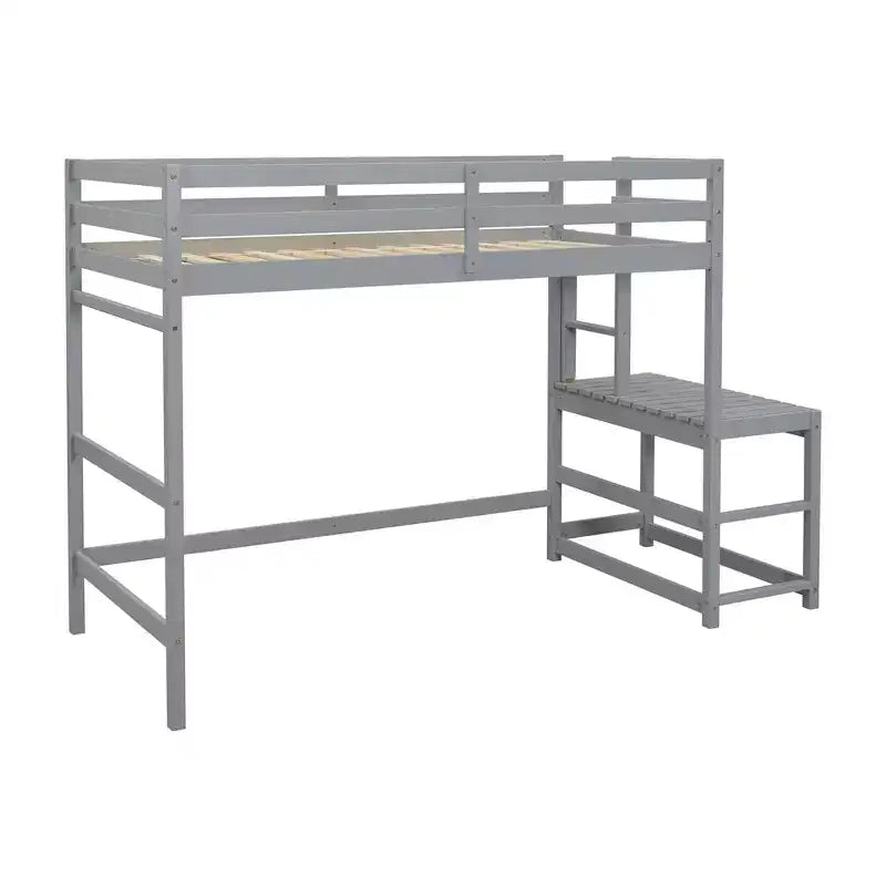 Cama alta doble con escaleras, estructura de cama infantil que ahorra espacio, plataforma con escalera, barandilla, no requiere somier