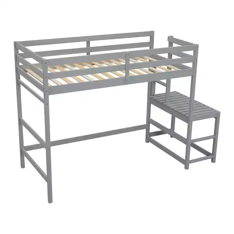 Cama alta doble con escaleras, estructura de cama infantil que ahorra espacio, plataforma con escalera, barandilla, no requiere somier