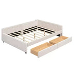 Sofá cama tapizado con cajones de almacenamiento, sofá cama esquinero en forma de L, estructura de cama baja con carga USB para adolescentes y adultos, beige