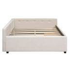 Sofá cama tapizado con cajones de almacenamiento, sofá cama esquinero en forma de L, estructura de cama baja con carga USB para adolescentes y adultos, beige