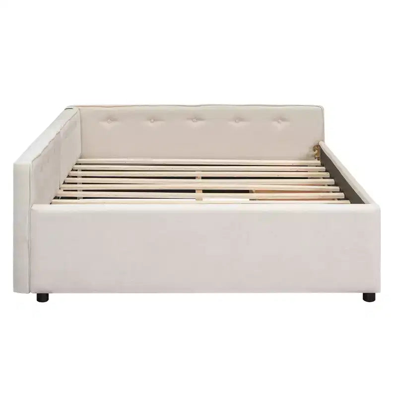 Sofá cama tapizado con cajones de almacenamiento, sofá cama esquinero en forma de L, estructura de cama baja con carga USB para adolescentes y adultos, beige
