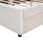 Sofá cama tapizado con cajones de almacenamiento, sofá cama esquinero en forma de L, estructura de cama baja con carga USB para adolescentes y adultos, beige