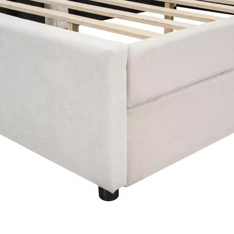 Sofá cama tapizado con cajones de almacenamiento, sofá cama esquinero en forma de L, estructura de cama baja con carga USB para adolescentes y adultos, beige