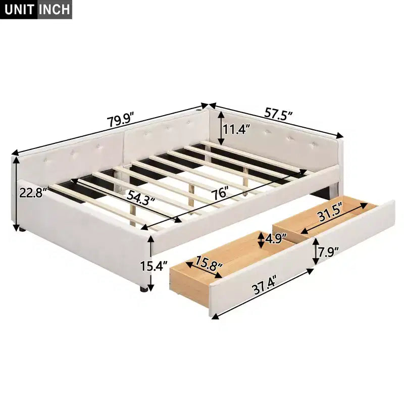 Sofá cama tapizado con cajones de almacenamiento, sofá cama esquinero en forma de L, estructura de cama baja con carga USB para adolescentes y adultos, beige