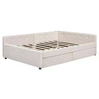 Sofá cama tapizado con cajones de almacenamiento, sofá cama esquinero en forma de L, estructura de cama baja con carga USB para adolescentes y adultos, beige