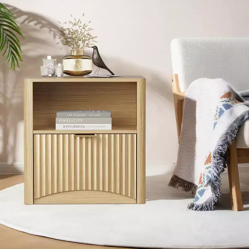 Juego de 2 mesitas de noche, mesita de noche acanalada de 57,9 cm de ancho con cajón y almacenamiento, mesita de noche moderna de mediados de siglo, mesita de noche acanalada para dormitorio, sofá, oficina