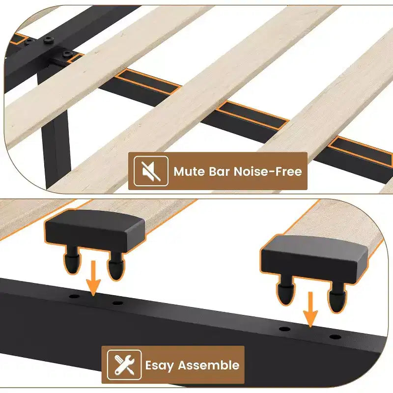 Base de Cama con Plataforma, Cabecera con Almacenamiento, Estación de Carga USB, 4 Cajones de Almacenamiento, No Requiere Colchón de Resortes, Fácil de Montar, Soporte de Alta Resistencia