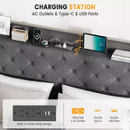 Base de Cama con Plataforma, Cabecera con Almacenamiento, Estación de Carga USB, 4 Cajones de Almacenamiento, No Requiere Colchón de Resortes, Fácil de Montar, Soporte de Alta Resistencia