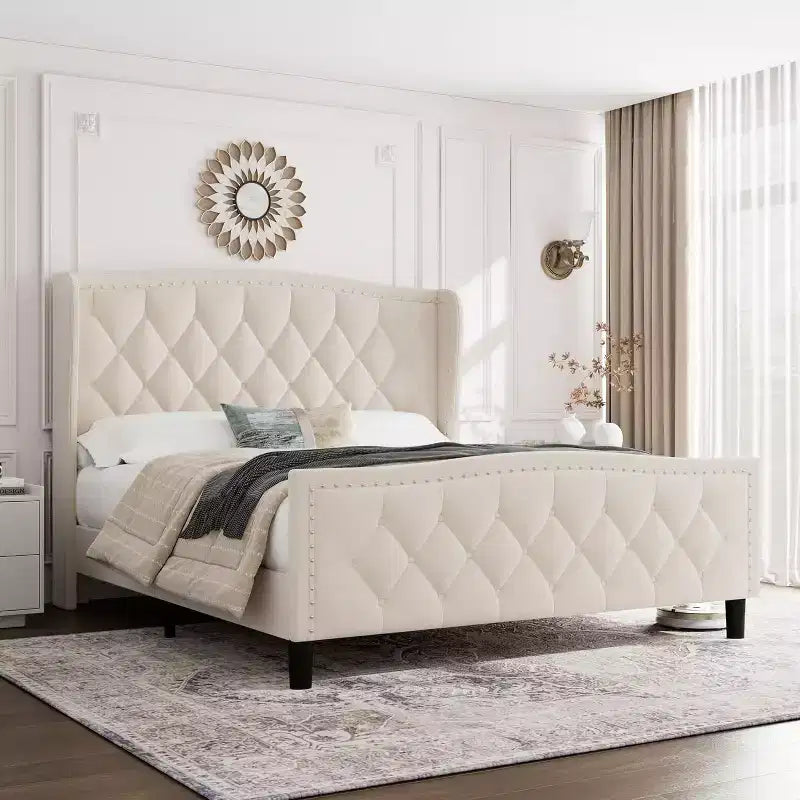 Base de Cama con Plataforma, Cabecera con Almacenamiento, Estación de Carga USB, 4 Cajones de Almacenamiento, No Requiere Colchón de Resortes, Fácil de Montar, Soporte de Alta Resistencia