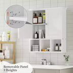 Botiquín de baño de pared con 2 puertas y estante abierto para almacenamiento organizado