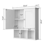 Botiquín de baño de pared con 2 puertas y estante abierto para almacenamiento organizado
