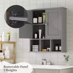 Botiquín de baño de pared con 2 puertas y estante abierto para almacenamiento organizado