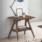 Okak Mid-Century End Table with Rubberwood Legs, Side Table with Bottom Shelf, Narrow Side Table for Small Space, Living Room, Brown