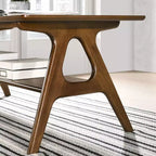 Mesa auxiliar de mediados de siglo con patas de madera de caucho, mesa auxiliar con estante inferior, mesa auxiliar estrecha para espacios pequeños, sala de estar, marrón